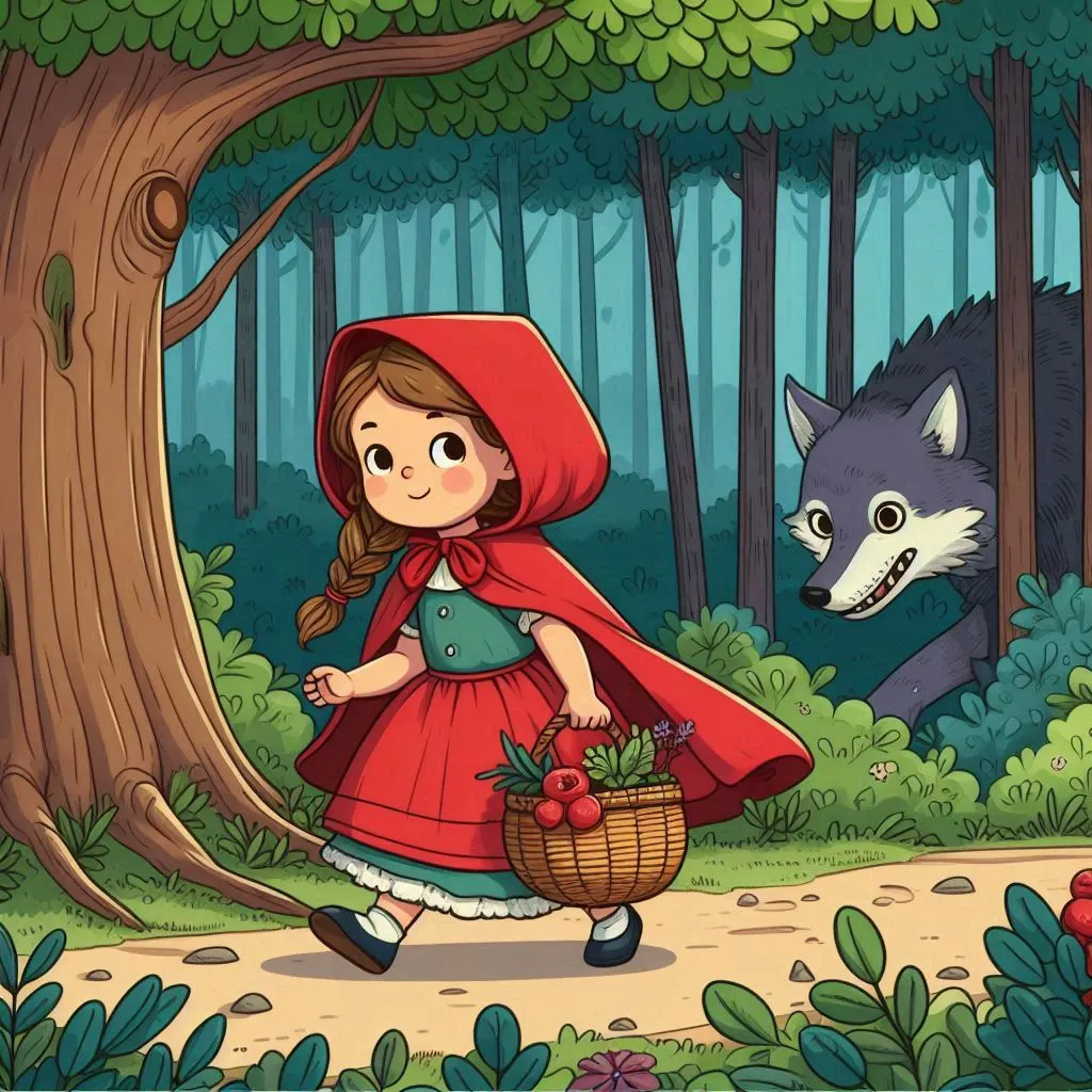 cover illustration of a bedtime story for kids: Little Red Riding Hood and the Brave Woodsman